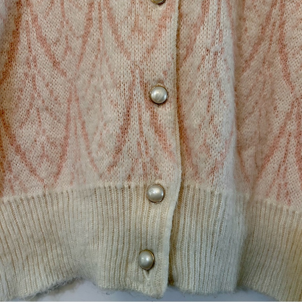 Vareuse Tokyo Angora Wool Blend Button Front Cardigan Sweater Ivory Pink Size M - Picture 2 of 10